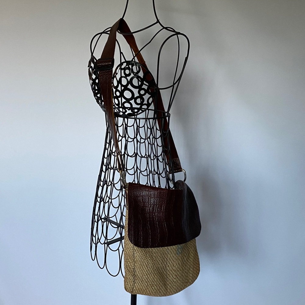Western burlap and leather shoulder bag